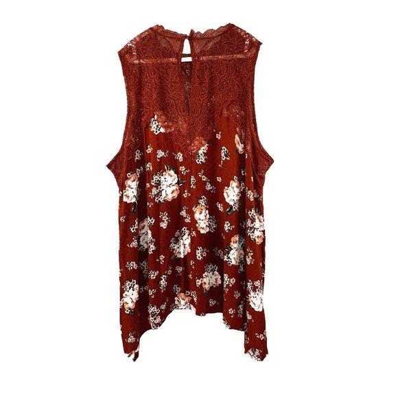 Torrid 5X Womens Rust Floral Lace Asymmetrical Tank Top Boho Glow Cottagecore - Picture 2 of 9